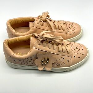 Nanette Lepore - Wesley Fun Floral Pink And Gold Lace Up Sneakers Size 6.5